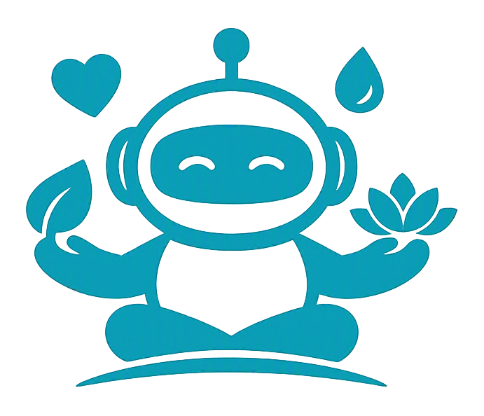 Willa mascot icon, a meditating robot holding a leaf and a lotus